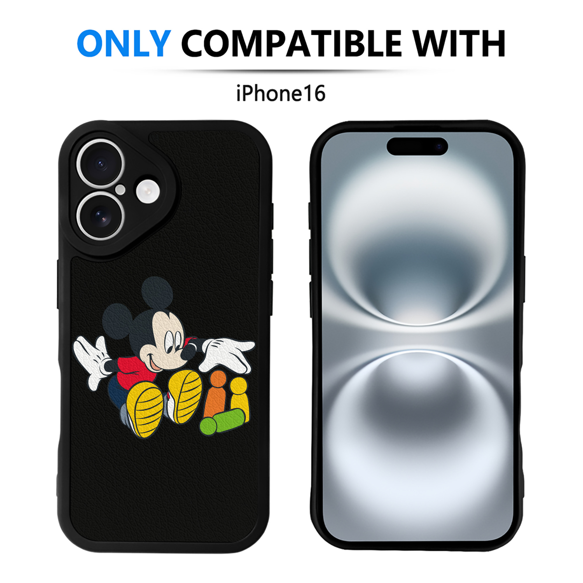 （画像用） ミッキーマウス Mickey Mouse 【iPhone 16シリーズ対応】シリコンスマホケース（レザー調） 材質：シリコン
